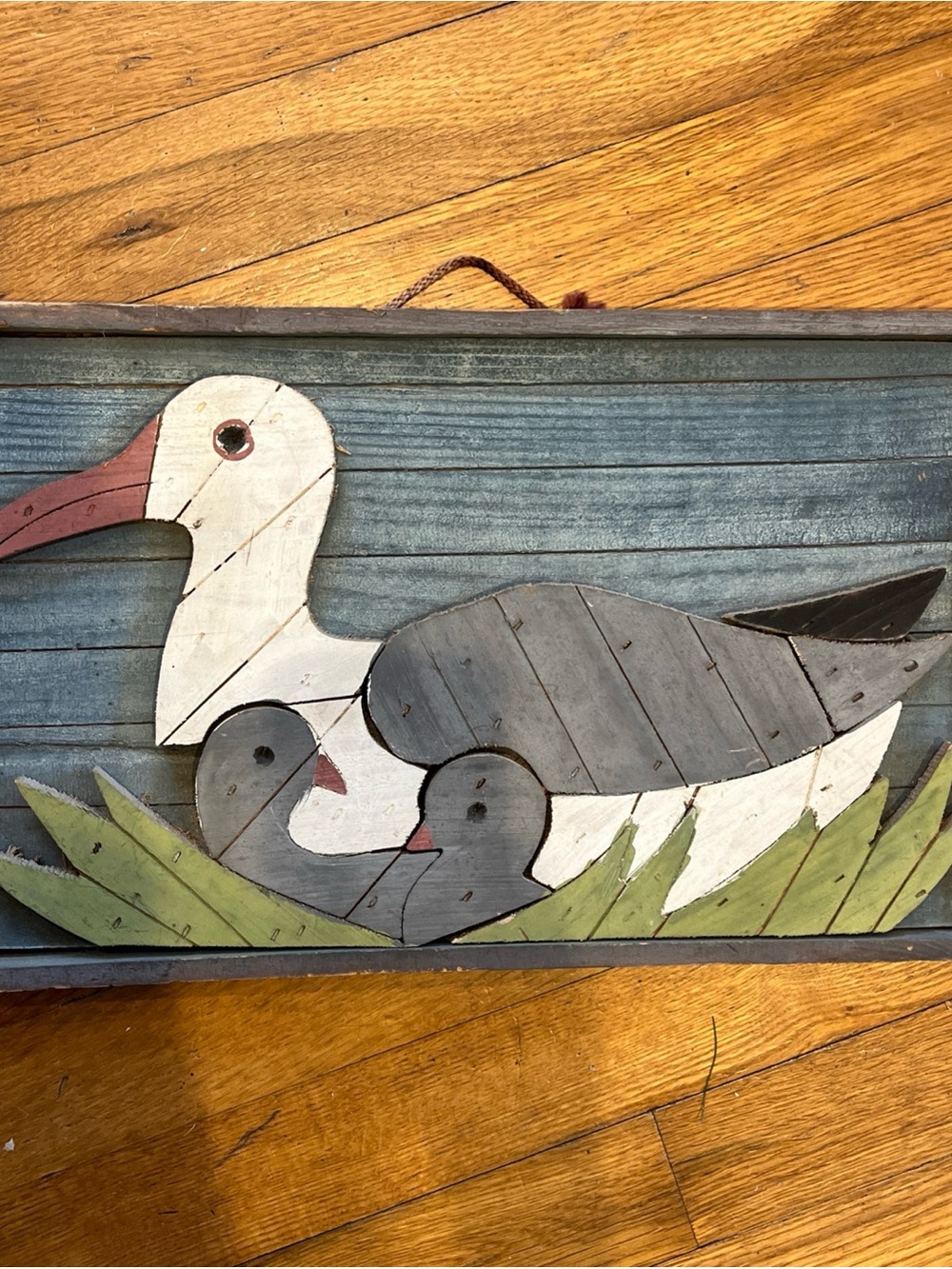 Wood Lath Folk Art 3D Wall Hanging Beach House seagull duck bird coastal artist